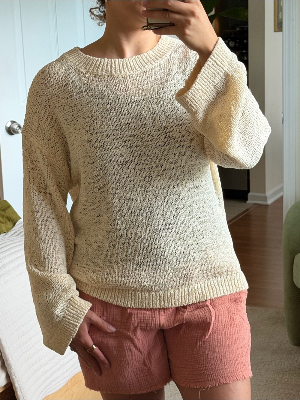 J. Crew Soft Cream Open-Knit Crewneck Sweater